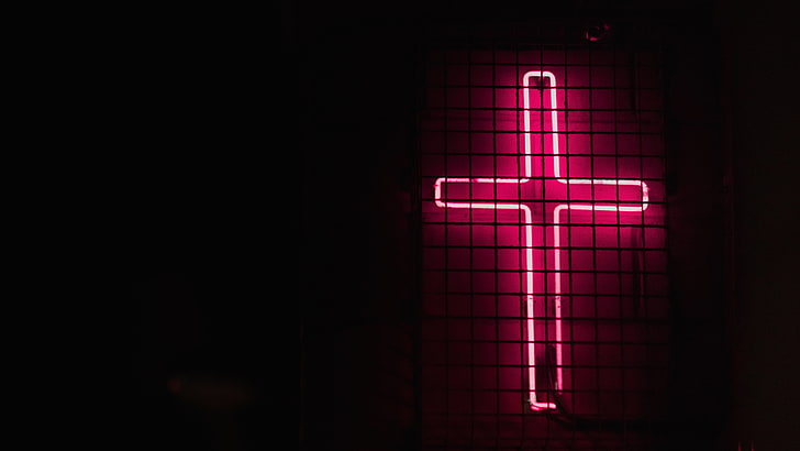 Kreuz, Neon, Lichter, Masche, HD-Hintergrundbild