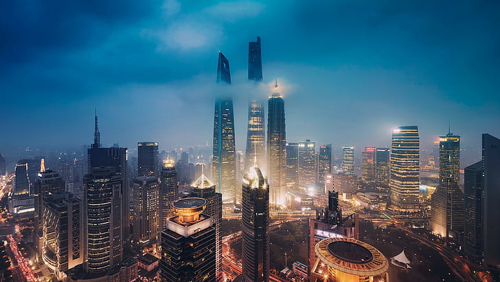 kaki langit, Shanghai, Cina, kota, Wallpaper HD