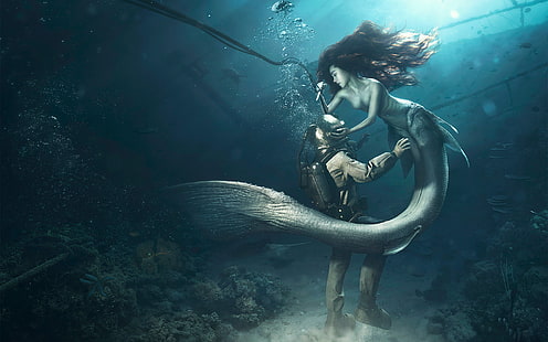 Taucher die Meerjungfrau, Meerjungfrau, Taucher, HD-Hintergrundbild HD wallpaper