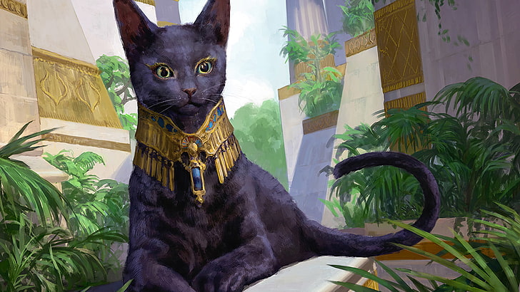 디지털 아트, 이집트, 검은 고양이, 신성한 고양이, Magic : The Gathering, HD 배경 화면