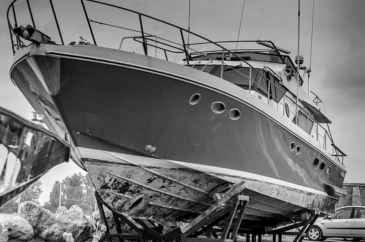 bianco nero, bianco e nero, barca, a terra, yacht, Sfondo HD