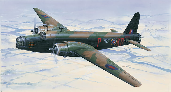 茶色と緑の飛行機、航空機、戦争、アート、飛行機、絵画、航空、ww2、英国爆撃機、ビッカーズウェリントン、 HDデスクトップの壁紙