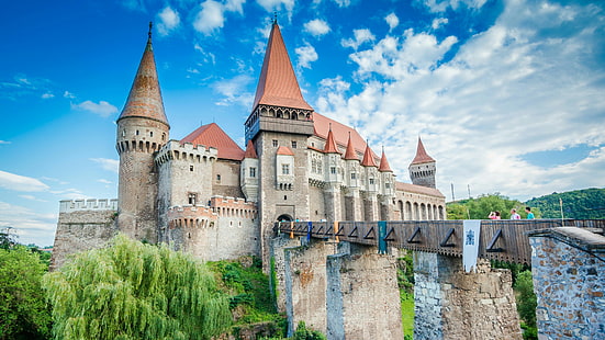 castillo, castillo de corvin, hunedoara, rumania, europa, hunyadi, cielo, historia, histórico, Fondo de pantalla HD HD wallpaper