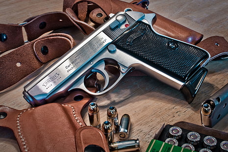 grey semi-automatic pistol, gun, weapons, Walther, self-loading, PPK/S, HD wallpaper HD wallpaper