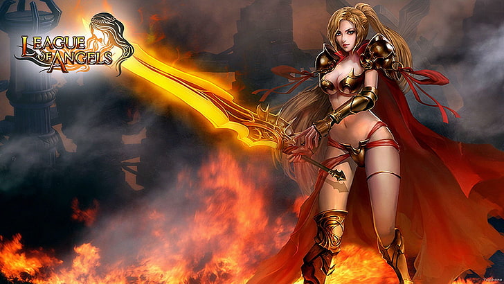 League of Angels wallpaper, action, angel, angels, fantasy, fighting, league, loa, mmo, online, rpg, warrior, HD wallpaper