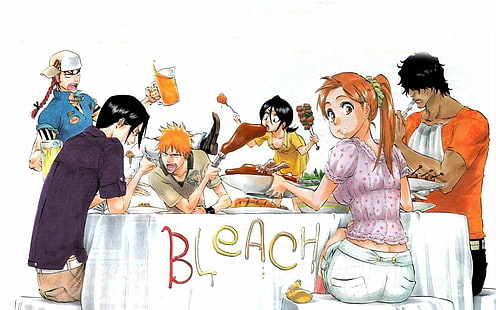 Bleach, Ichigo Kurosaki, Orihime Inoue, Renji Abarai, Rukia Kuchiki, Uryu Ishida, Yasutora Sado, HD wallpaper HD wallpaper