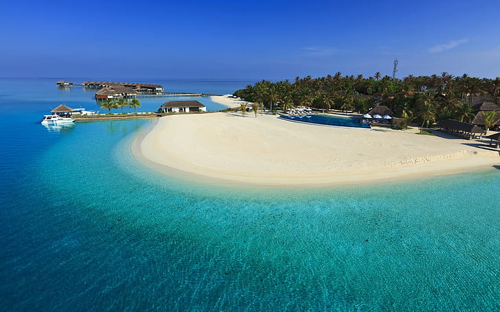 Maldives Luxury Resort, island, sea, blue water, HD wallpaper