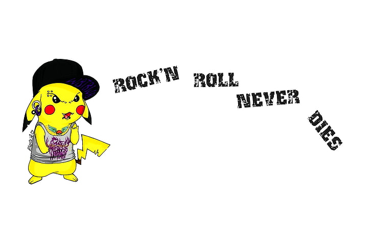 Pikachu illustration with text overlay, Tattoo, Rock`n`Roll, Pikachu, HD wallpaper