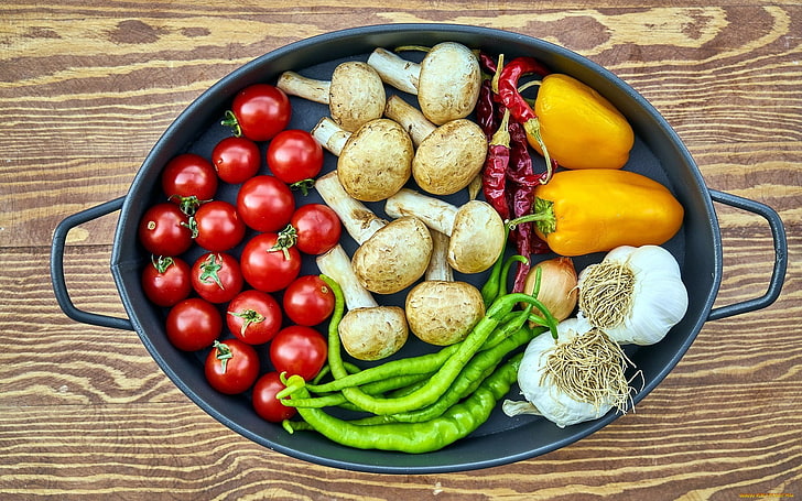 mat, grönsaker, svamp, tomater, paprika (mat), HD tapet