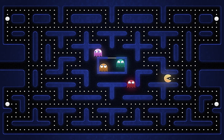 Скриншот игрового приложения Pacman, Pac-Man, видеоигры, ретро-игры, Pacman, HD обои