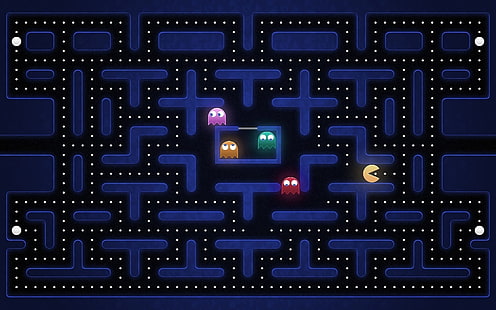 Скриншот игрового приложения Pacman, Pac-Man, видеоигры, ретро-игры, Pacman, HD обои HD wallpaper