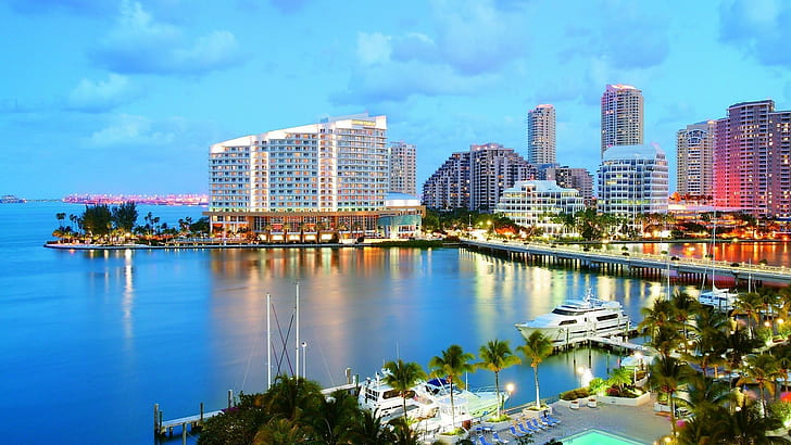 Miami, Sea, City, River, View, HD wallpaper