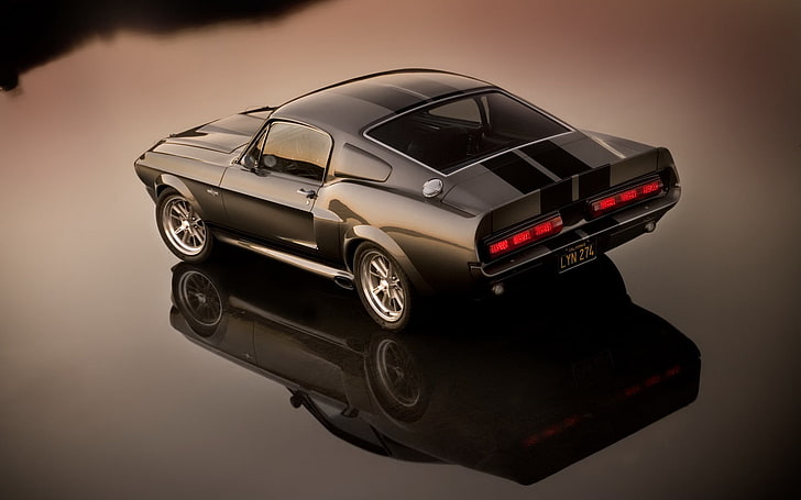 classic black and gray Ford Mustang 5.0 coupe, eleanor, musclecar, mustang gt500, HD wallpaper