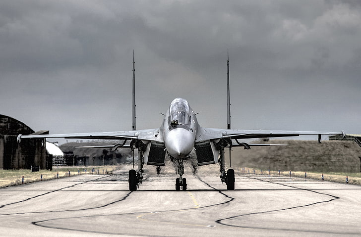 avião de combate cinza, o aeródromo, Su-30, caça multifunções, MKИ, HD papel de parede