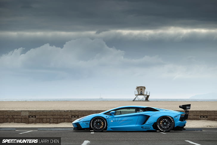 blue, car, Lamborghini, Lamborghini Aventador, LB Works, Liberty Walk, HD wallpaper
