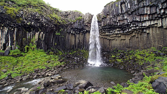 자연, 풍경, 폭포, 아이슬란드, Svartifoss 폭포, HD 배경 화면 HD wallpaper