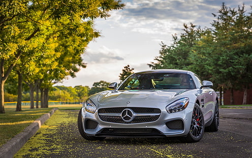 silver Mercedes-Benz coupe, mercedes-amg gt s, mercedes-benz, silver, sidovy, HD tapet HD wallpaper