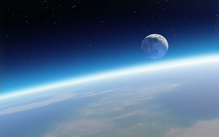 Bumi dan Bulan, ilustrasi luar angkasa, bulan, bumi, perjalanan, dan dunia, Wallpaper HD