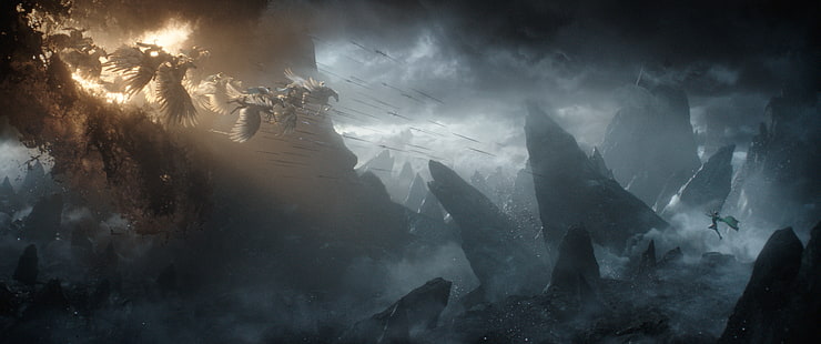 pittura di montagne e nuvole, Thor: Ragnarok, valchirie, Pegasus, spada, donne all'aperto, film, Thor, Sfondo HD HD wallpaper
