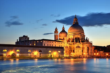 Hintergrundbeleuchtung, Italien, Venedig, Kanal, Canal Grande, Santa Maria della Salute, HD-Hintergrundbild HD wallpaper