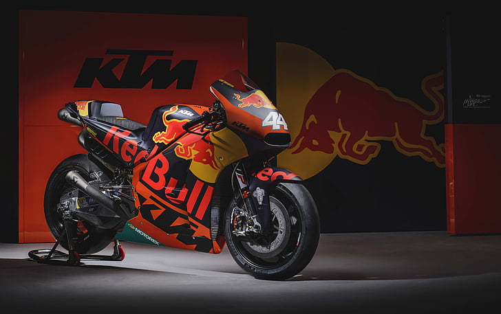 black and red Red Bull sports bike, KTM RC16, 2017, Race bike, MotoGP bike, HD wallpaper