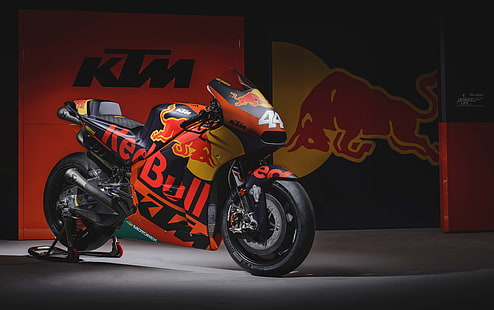 สปอร์ตไบค์สีดำและสีแดง Red Bull, KTM RC16, 2017, Race bike, MotoGP bike, วอลล์เปเปอร์ HD HD wallpaper