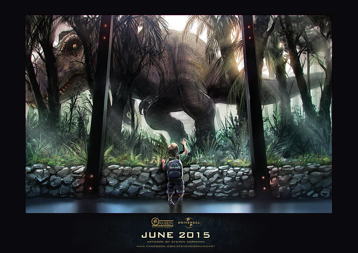 plakat z dinozaurem i chłopcem, Jurassic Park, Jurassic World, Tapety HD