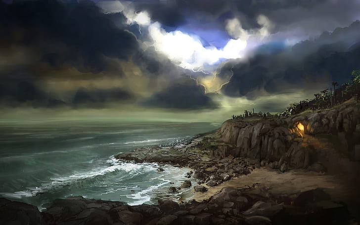 Künstlerisch, Natur, Höhle, Wolke, Küste, Küste, Licht, Ozean, Fels, Meer, HD-Hintergrundbild