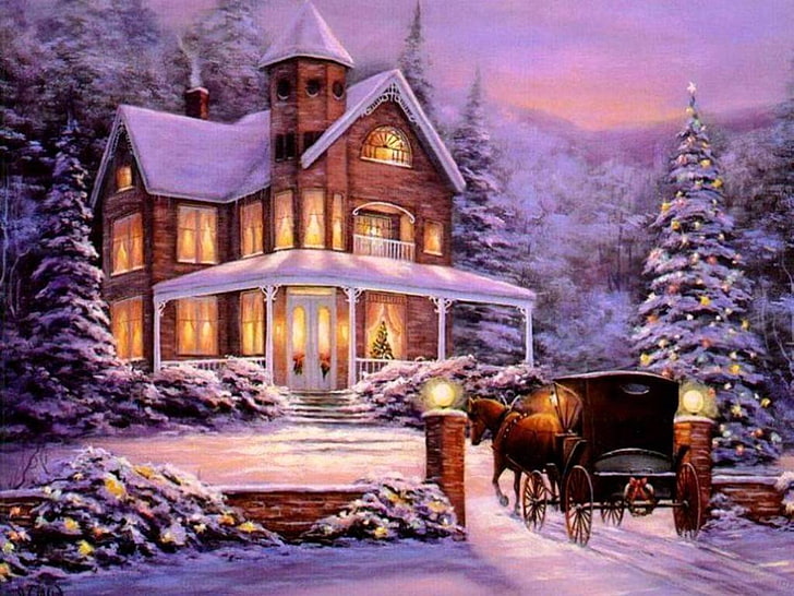 retro, salju, natal, model tahun, Wallpaper HD
