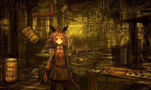 オリジナルキャラクター、アニメの女の子、工場、THE-LM7、 HDデスクトップの壁紙 HD wallpaper
