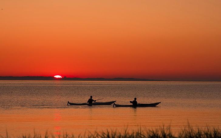 Kayaks, puesta de sol, Fondo de pantalla HD