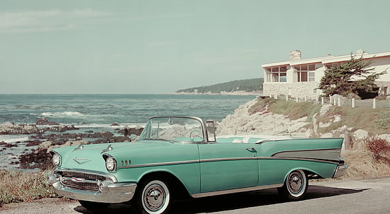 1957 Chevrolet Bel Air Convertible, vintage green cabriolet coupe, Motors, Classic Cars, bil, fordon, classic, classic car, fordon, bilar, chevrolet, cabriolet, bel air, chevrolet bel air, 1957, 1957 chevrolet bel air cabriolet, HD tapet HD wallpaper