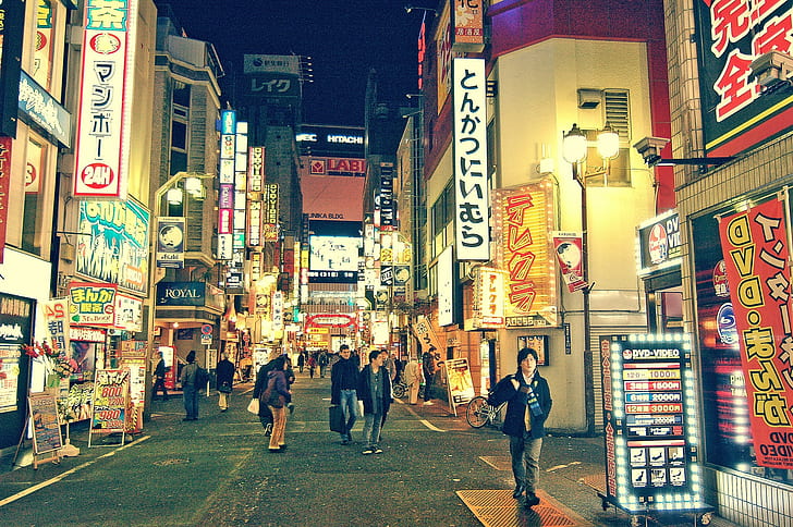 Tokyo, japon, ville, rue, japon, gens, tokyo, restaurants, néon, vie, magasins, Fond d'écran HD