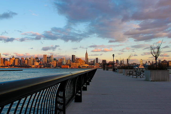 New york, City, Night, Water, Sunset, Skyscrapers, Embankment, HD wallpaper