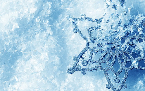 Снежинка, снег, синий, зима, белый, снежинка, холод, 3d и абстрактный, HD обои HD wallpaper