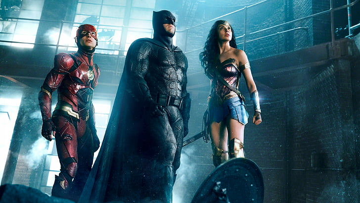 DC Batman, WonderWoman, and The Flash on Justice League movie scene, Justice League, Movie, Batman, Wonder Woman, 4k, HD wallpaper