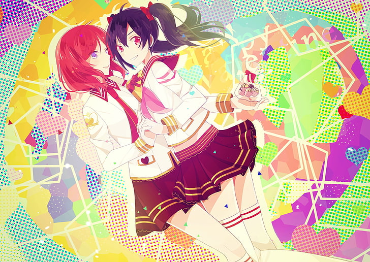 dua karakter anime siswa perempuan, anime, Love Live !, penuh warna, Nishikino Maki, Yazawa Nico, Wallpaper HD