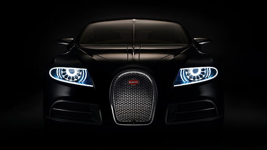 черный спорткар, Bugatti, суперкар, черный авто, автомобиль, черный фон, HD обои HD wallpaper