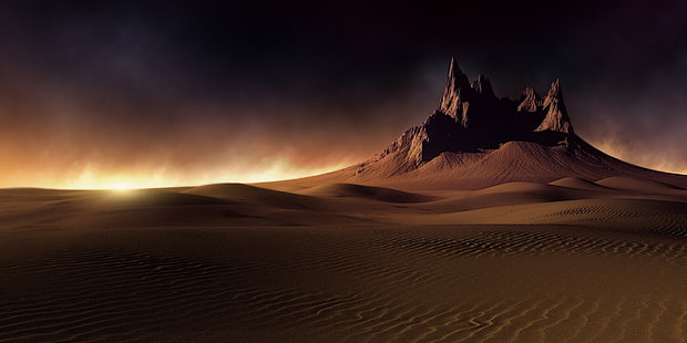 облаци, тъмно, пустиня, дюна, пейзаж, планина, природа, пясък, слънчева светлина, залез, вятър, HD тапет HD wallpaper