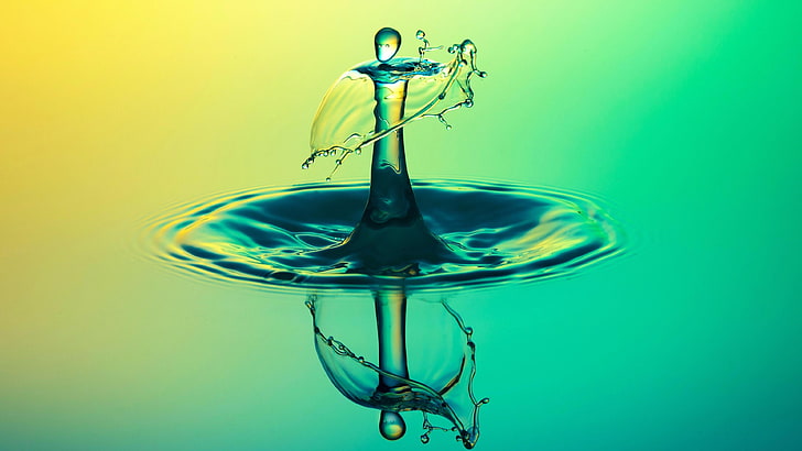 قطرة ماء ، ماء ، قطرة ، تصوير ماكرو ، انعكاس ، أخضر ، تصوير عالي السرعة ، تصوير ، فن سائل ، سائل ، دفقة ، قطرة ماء، خلفية HD