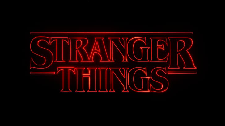 Stranger Things, logo, Netflix, minimalizm, typografia, czarne tło, świecące, seriale, Tapety HD