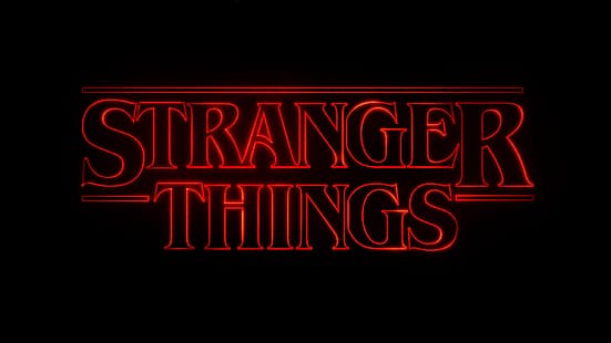 Stranger Things, logo, Netflix, minimalizm, tipografi, siyah arka plan, parlayan, TV Dizisi, HD masaüstü duvar kağıdı HD wallpaper