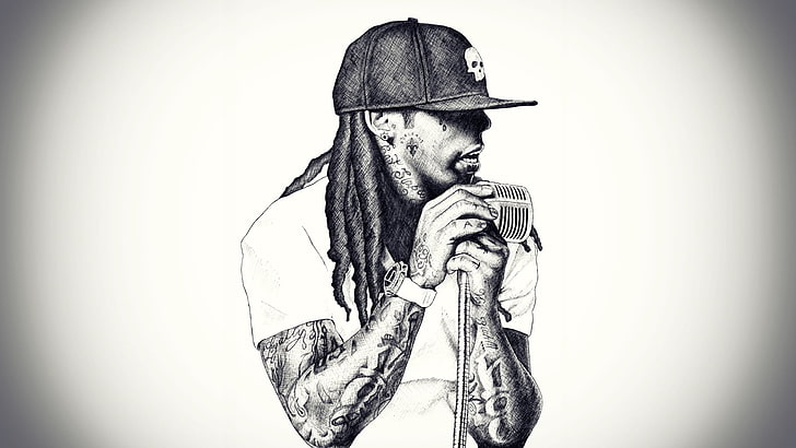 Lil Wayne, Lil Wayne, рэп, певец, микрофон, бейсболка, дреды, HD обои