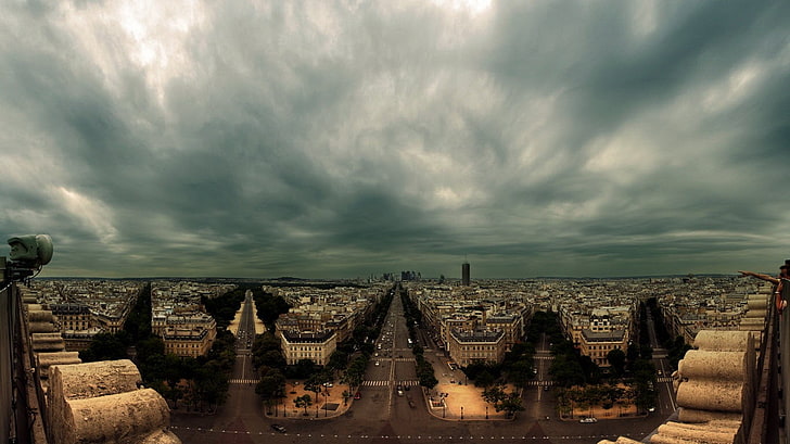 nuages ​​gris, paysage, Paris, ciel couvert, ville, paysage urbain, Fond d'écran HD