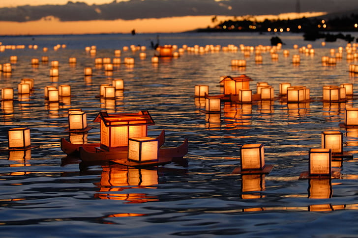 lanterna, lago, Festival delle Lanterne, Sfondo HD