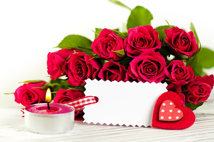 love, flowers, February 14, cards, hearts, roses, Valentines Day, gift, HD wallpaper