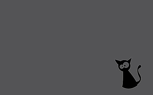серый и черный кот иллюстрация, кошка, серый фон, черная кошка, HD обои HD wallpaper