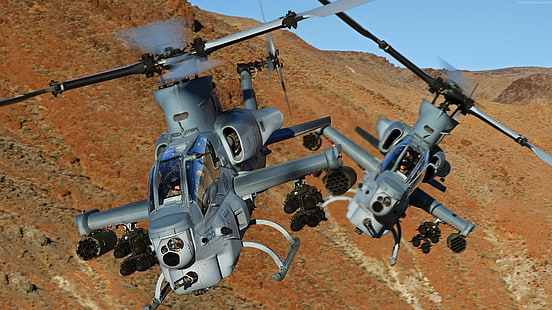 AH-1Z、攻撃ヘリコプター、バイパー、飛行、ベル、ズールーコブラ、山、アメリカ海兵隊、 HDデスクトップの壁紙 HD wallpaper