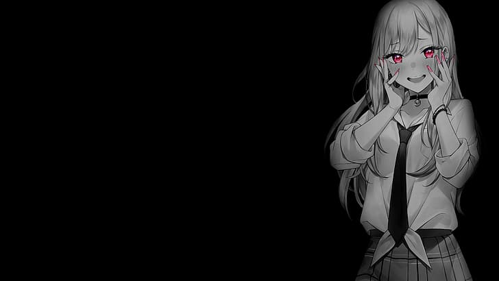 black background, dark background, selective coloring, simple background, anime girls, HD wallpaper