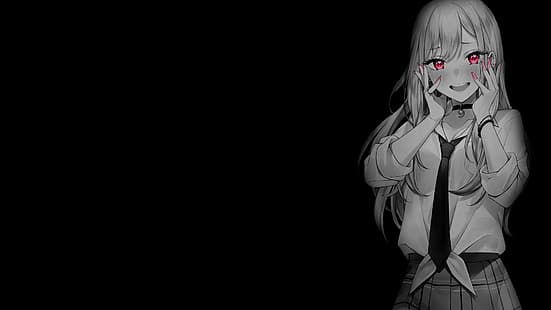 schwarzer Hintergrund, dunkler Hintergrund, selektive Färbung, einfacher Hintergrund, Anime-Mädchen, HD-Hintergrundbild HD wallpaper